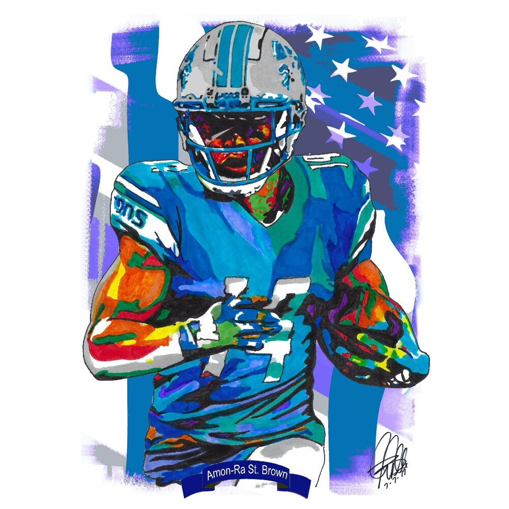 Amon Ra St Brown Detroit Lions Football Sports Poster Print Wall Art 18x24